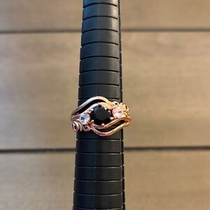 Rose Gold Women's Ring with Black and Clear Stones - S925 Stamped